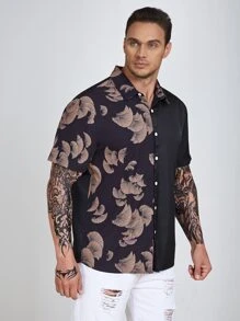Manfinity RSRT Men Plus Leaf Print Shirt - Black - View 5