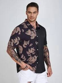 Manfinity RSRT Men Plus Leaf Print Shirt - Black - View 6