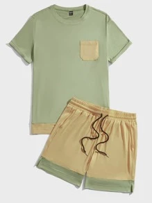 Manfinity Hypemode Men Colour-block Pocket Patched Slit Hem Tee & Shorts - Multicolor - View 6