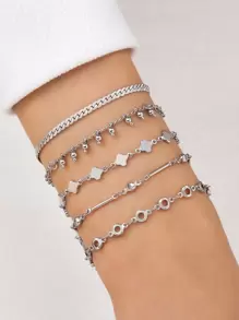 5入組幾何和珠子裝飾手環 - 銀色 - 查看 1