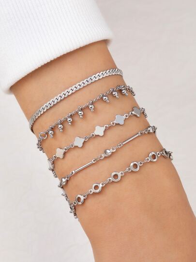 5入組幾何和珠子裝飾手環