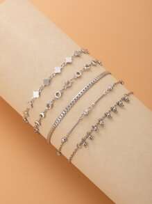 5入組幾何和珠子裝飾手環 - 銀色 - 查看 2