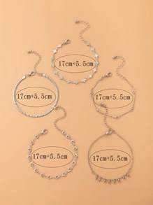 5入組幾何和珠子裝飾手環 - 銀色 - 查看 3