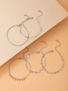 5入組幾何和珠子裝飾手環 - 銀色 - 查看 5