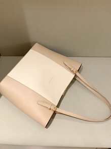 Bolso tote de hombro de dos tonos - Beis - Ver 5