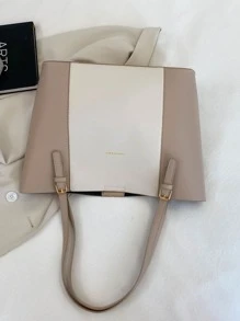 Bolso tote de hombro de dos tonos - Beis - Ver 6