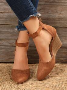 Zapatos de serraje falso de punta tira tobillera - Marrón - Ver 2