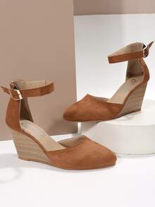 Zapatos de serraje falso de punta tira tobillera - Marrón - Ver 4