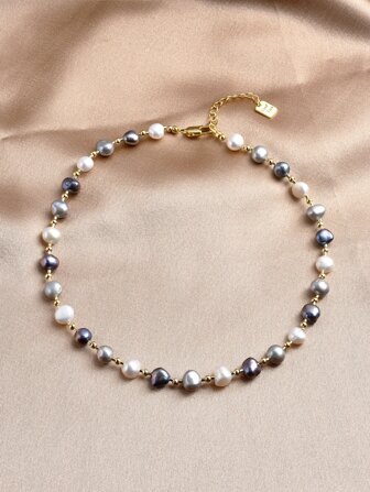 1 st 18K guldpläterat naturligt pärlhalsband, present till kvinnor, mors dag, alla hjärtans dag, bröllop, årsdag, födelsedag