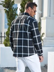 Manfinity 男士格紋印花口袋貼布襯衫 - 黑色 - 查看 2