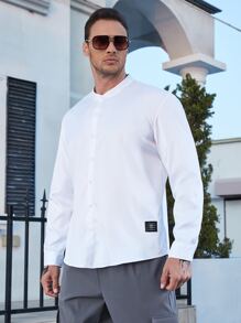 Manfinity Men Plus Letter Patched Detail Shirt - White - View 1