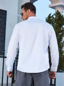 Manfinity Men Plus Letter Patched Detail Shirt - White - View 2