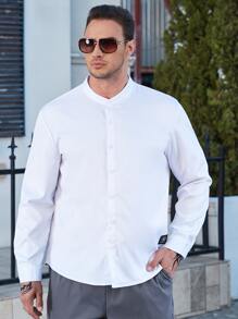 Manfinity Men Plus Letter Patched Detail Shirt - White - View 3