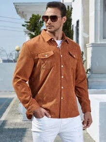 Manfinity Hombres Camisa con bolsillo con solapa con botón - Naranja Quemada - Ver 1