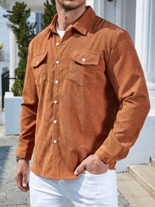 Manfinity Hombres Camisa con bolsillo con solapa con botón - Naranja Quemada - Ver 4