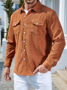 Manfinity Hombres Camisa con bolsillo con solapa con botón - Naranja Quemada - Ver 5