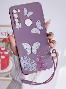 Purple Phone Case Valentines Butterfly Print Phone Case With Lanyard Waterproof Shockproof Anti-Fall Scratch Resistant - Multicolor - View 1