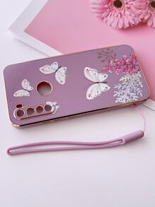 Purple Phone Case Valentines Butterfly Print Phone Case With Lanyard Waterproof Shockproof Anti-Fall Scratch Resistant - Multicolor - View 6