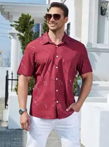 Manfinity Hombres Camisa con estampado de rayo - Burdeos - Ver 1