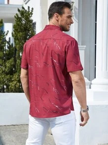 Manfinity Hombres Camisa con estampado de rayo - Burdeos - Ver 2