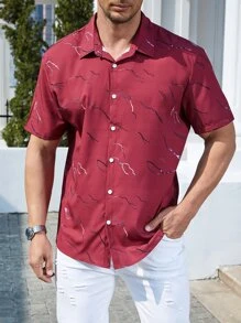 Manfinity Hombres Camisa con estampado de rayo - Burdeos - Ver 4
