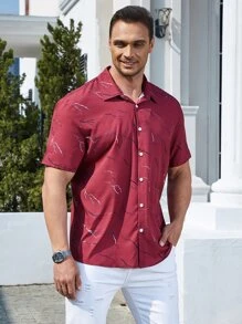 Manfinity Hombres Camisa con estampado de rayo - Burdeos - Ver 5