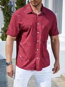 Manfinity Hombres Camisa con estampado de rayo - Burdeos - Ver 7