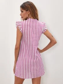 SHEIN Clasi Ruffle Armhole Striped Tunic Dress Without Belt - Multicolor - View 2