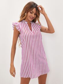 SHEIN Clasi Ruffle Armhole Striped Tunic Dress Without Belt - Multicolor - View 5