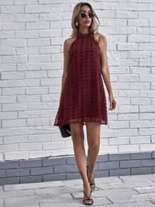SHEIN Clasi Tie Back Swiss Dot Dress - Burgundy - View 4