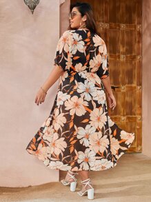 SHEIN Swim Curve Plus Floral Print Tie Front Kimono - Multicolor - View 2