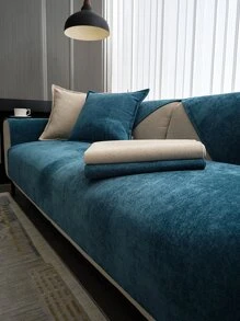 1 件加厚雪尼尔纯色沙发垫，简约风格宠物防脏防滑沙发巾，四季防猫抓沙发保护套可用于客厅 L 型组合沙发和 1/2/3/4 人座沙发（作为 出售） - 藍色 - 查看 1