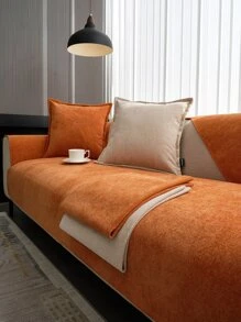 1 chiếc đệm ghế sofa nhung dày màu trơn, vỏ bọc ghế sofa chống bẩn và chống trượt cho thú cưng phong cách hiện đại, tấm bảo vệ ghế sofa chống trầy xước đa năng cho mọi mùa dành cho ghế sofa chữ L phòng khách và ghế sofa 1/2/3/4 chỗ ngồi - Màu Cam cháy - Xem 1