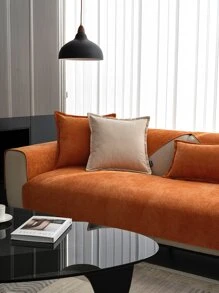 1 chiếc đệm ghế sofa nhung dày màu trơn, vỏ bọc ghế sofa chống bẩn và chống trượt cho thú cưng phong cách hiện đại, tấm bảo vệ ghế sofa chống trầy xước đa năng cho mọi mùa dành cho ghế sofa chữ L phòng khách và ghế sofa 1/2/3/4 chỗ ngồi - Màu Cam cháy - Xem 5
