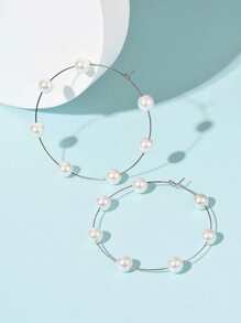 Bông tai vòng trang trí ngọc trai giả - Bạc - Xem 3