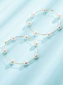 Bông tai vòng trang trí ngọc trai giả - Bạc - Xem 4