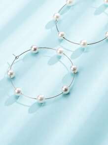 Bông tai vòng trang trí ngọc trai giả - Bạc - Xem 5