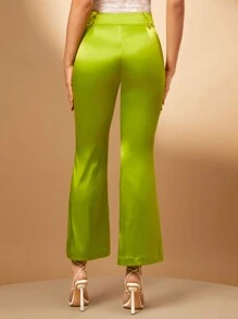 SHEIN BAE Solid Flare Leg Trousers - Lime Green - View 2