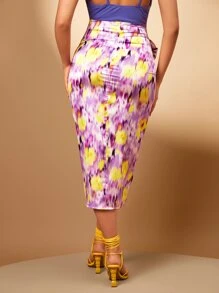 SHEIN BAE 紮染貼花高衩半身裙