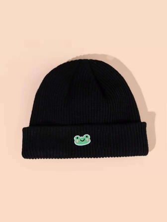 卡通青蛙刺繡針織帽,休閒風格