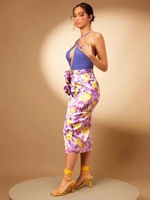 SHEIN BAE 紮染貼花高衩半身裙