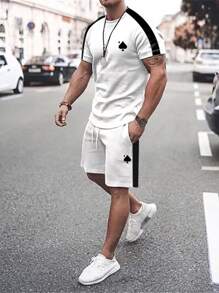 Manfinity Homme 男士撲克牌圖案T恤和短褲 - 白色 - 查看 1