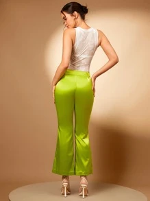SHEIN BAE Solid Flare Leg Trousers - Lime Green - View 8