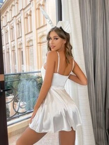 Slips con encaje en contraste con aro con diadema - Blanco - Ver 3