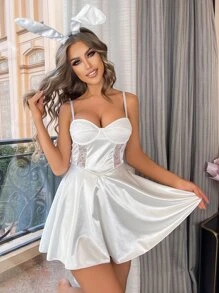 Slips con encaje en contraste con aro con diadema - Blanco - Ver 1