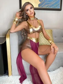 5 piezas Set disfraz de color combinado de malla en contraste - Multicolor - Ver 1