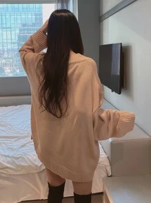 DAZY Solid Drop Shoulder Belted Jumper - Apricot - View 2