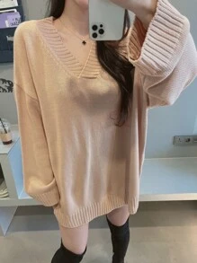 DAZY Solid Drop Shoulder Belted Jumper - Apricot - View 5