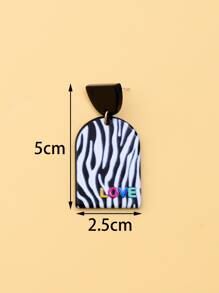 斑馬條紋和字母圖案幾何耳墜 - 黑與白 - 查看 6