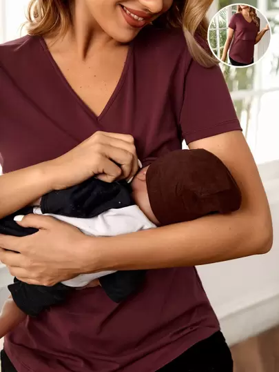 SHEIN Maternidad Camiseta de cuello V amamantamiento